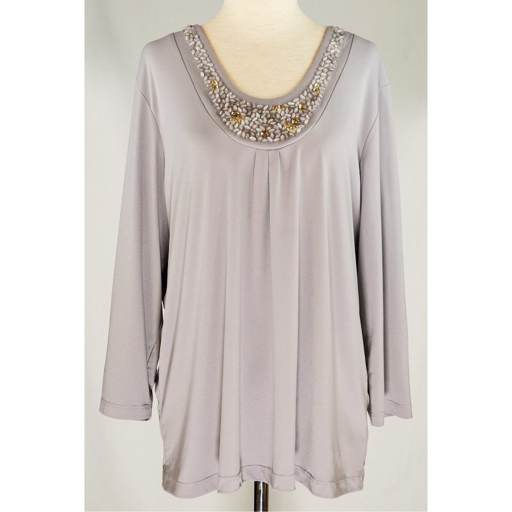 Susan Graver Gray Sequenced Blouse Size L